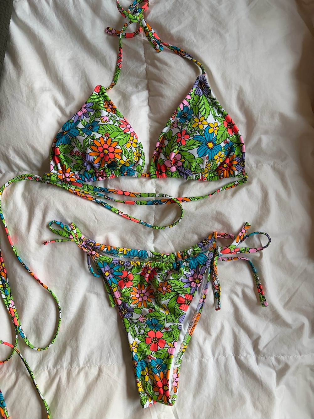 Wild Fable Floral Tie-Strap Bikini Top - Green, Pink, Purple, Orange